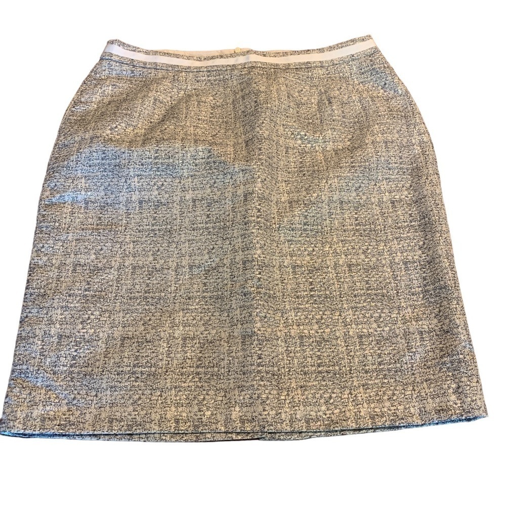BODEN Pencil Skirt Blue White Silver Grosgrain Ribbon Detail Size 12R